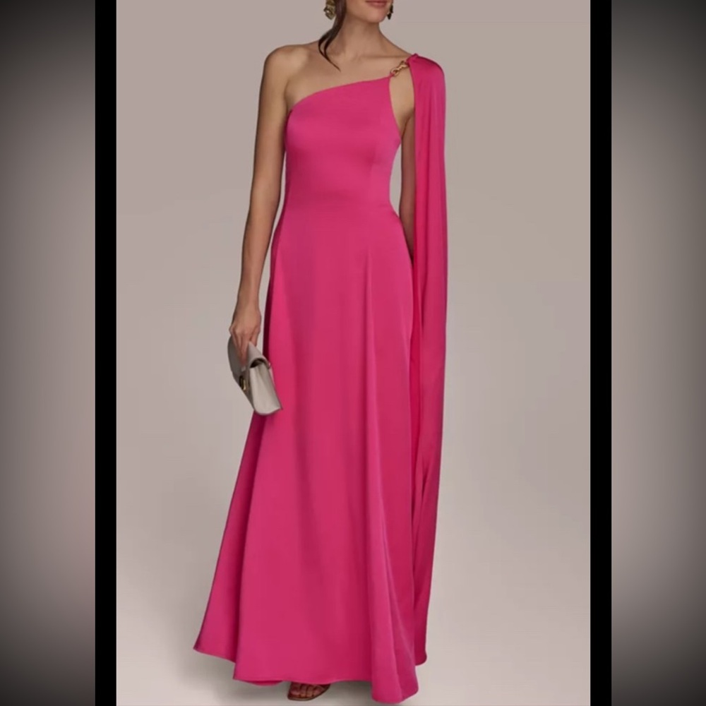 Donna Karan OpenBack,Bronze Tone Metal Chain Detail, Stretchy Satin Gown,sz6,new - Picture 2 of 16